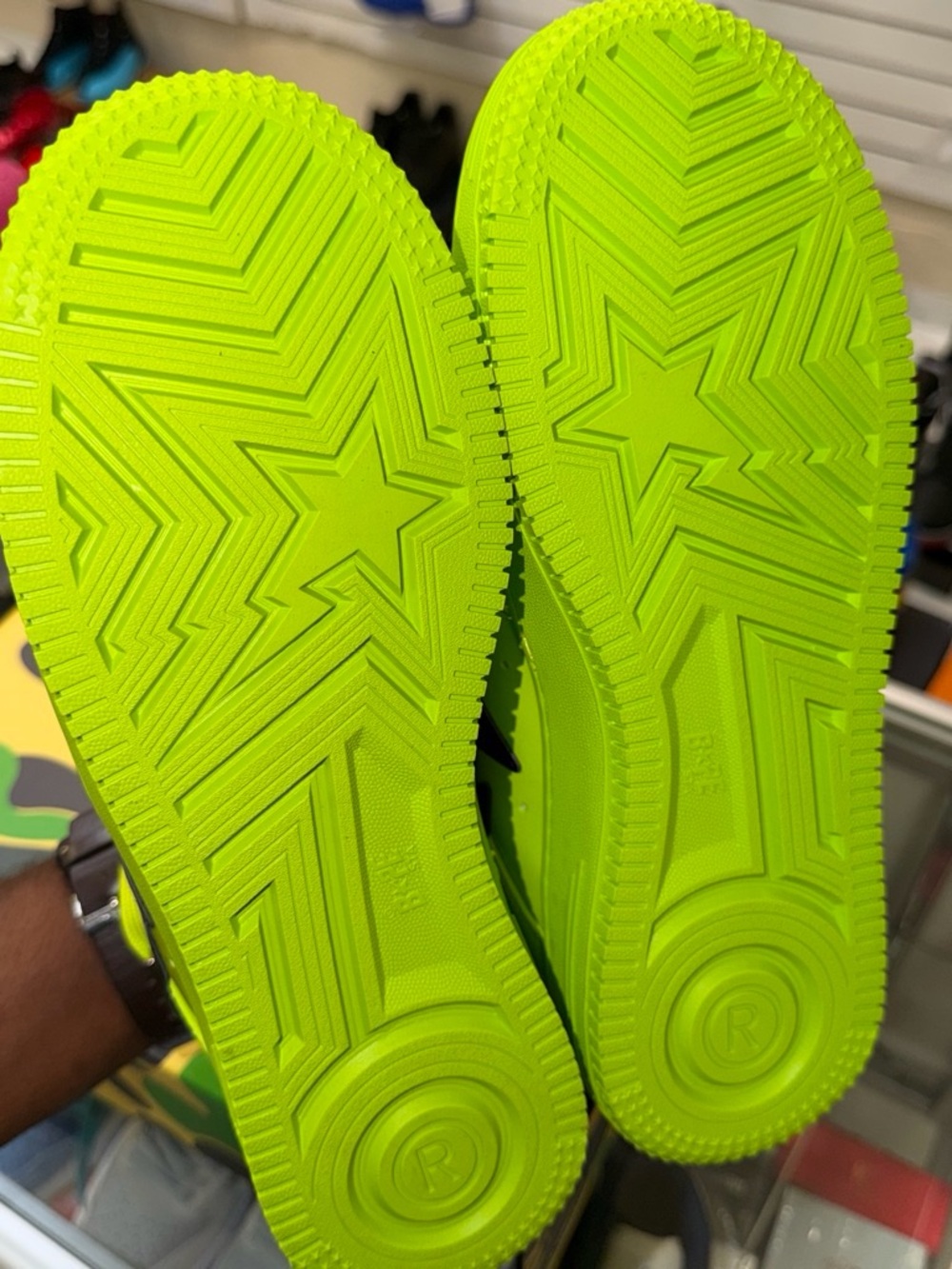 BAPE Neon Green Lightning Star Low-Top Sneakers - Picture 3 of 8